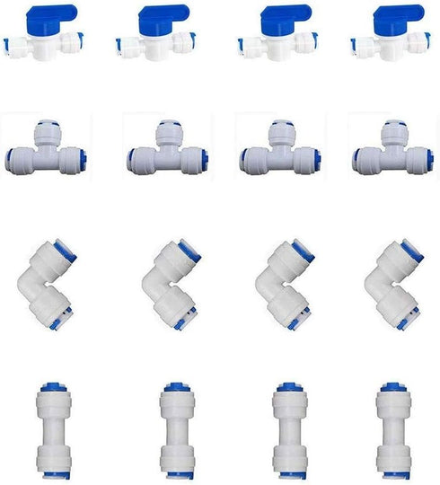 16 pcs MATTOX 1/4" OD Quick Connect Push in Water Tube Fitting for RO Water Reverse Osmosis System