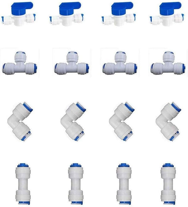 16 pcs MATTOX 1/4" OD Quick Connect Push in Water Tube Fitting for RO Water Reverse Osmosis System