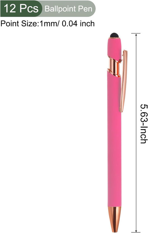 YOKIVE 12 Pcs Ballpoint Pen with Stylus Tip, 2 in 1 Black Ink Metal Stylus Pen for Touch Screens (Rose Red)
