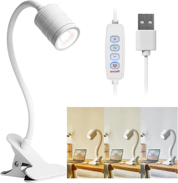 EAGLOD LED Clamp Light, Portable Clip Light with 3 Brightness, USB Plug, 360 Flexible Gooseneck for Night Reading