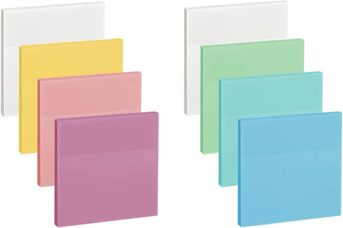ENLUOM 400 Sheets Colored Transparent Sticky Notes, 3 x 3 in Pastel Clear Waterproof Self-Sticky Notes