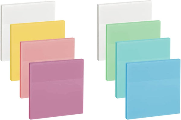 ENLUOM 400 Sheets Colored Transparent Sticky Notes, 3 x 3 in Pastel Clear Waterproof Self-Sticky Notes