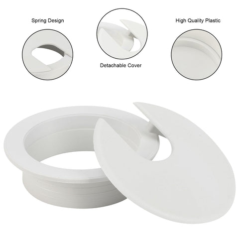 20 Pack 2 Inch Round Plastic Desk Grommets, White Wire Organizer Caps, Perfect for Hide Data Cords in Office Desk