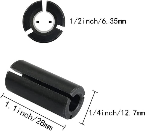 ITROLLE 2PCS 1/2 Inch 1/4 Inch to Router Collet Reduction Sleeve Tool Bit, Shank Reducer Reducing Bit, Black