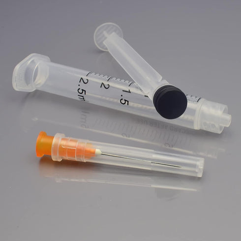 100 Pack 2.5ml Luer Lock Syringes, 25 Gauge 1 Inch, Individually Wrapped