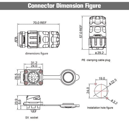7 Pin Connector, Waterproof Solder Connector for Automotive, Power, Marine, Indoor/Outdoor Electrical Connection