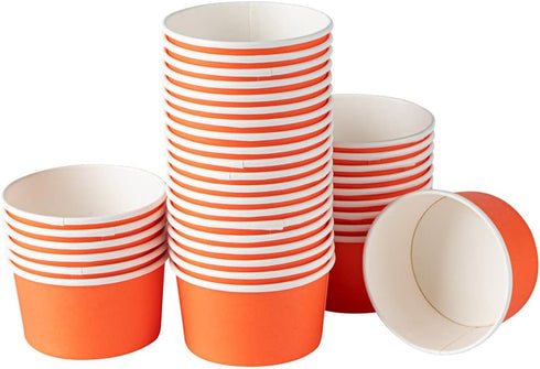 8-Ounce 50 Frozen Coppetta Dessert Cups, Disposable Ice Cream Cups - Lids Sold Separately, Sturdy, Orange Paper Yogurt