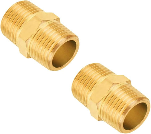 Brass Hex Nipple, 1/8" Male x 1/8" Male NPT, 2 Pack for Plumbing and Fittings