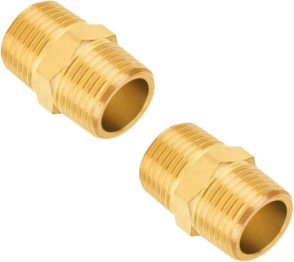 Brass Hex Nipple, 1/8" Male x 1/8" Male NPT, 2 Pack for Plumbing and Fittings