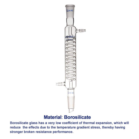 Borosilicate Glass Graham Condenser Lab Glass Condenser 200mm Jacket Length with 24/40 Joint