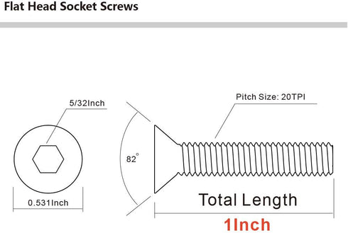 1/4-20 x 1 Flat Head Socket Cap Screws, Stainless Steel 18-8 (304) Bright Finish, DIN 7991, Full Thread, 30 PCS