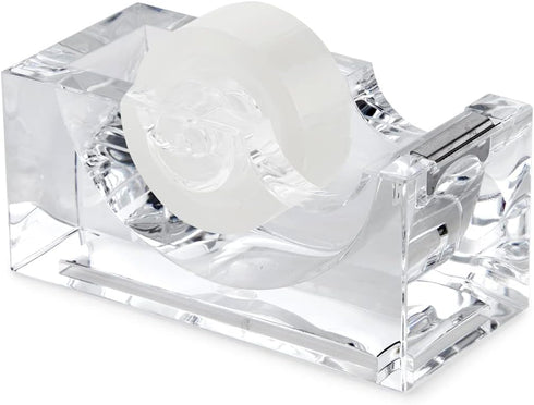 Huang Acrylic Clear Block Tape Dispenser - Modern Design, Crystal Clear for Home or Office