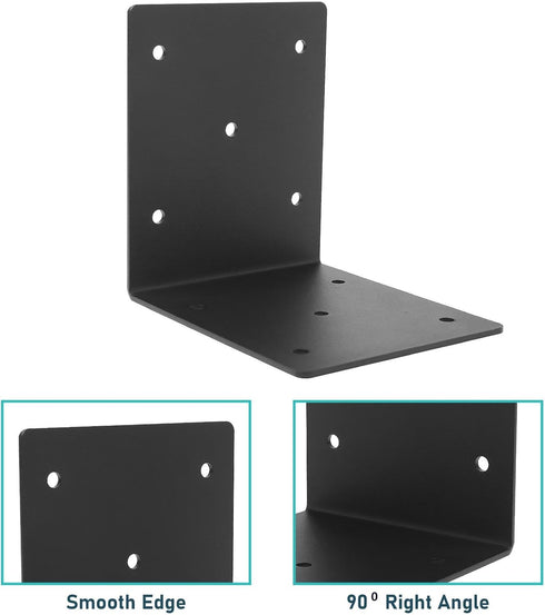 4 PCS Heavy Duty Steel Corner Brackets, 6"x6"x5"L Right Angle Bracket for Wood Shelves, Furniture