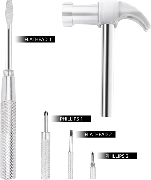 YOUMI 6 in 1 Multitool Set – Silver Hammer & Screwdriver with Anti-Slip Grip Handle, Best Gift for Family & Friends