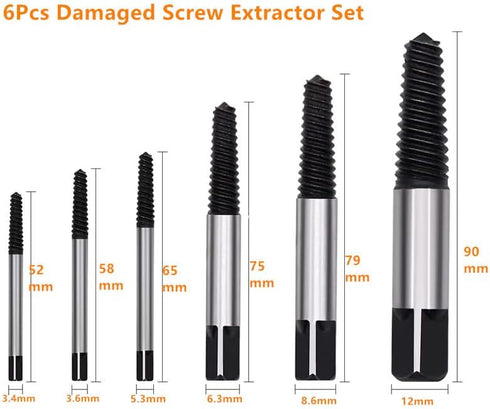 6PCs Damaged Screw Extractor Kits, Chrome-vanadium Steel Stripped Screw Extractor Broken Bolt Extractors Kit, Easy Out Damaged Bolts Remover Tool