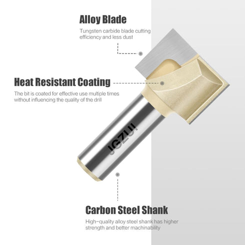 JGZUI 1/2inch 1-1/8"" (1/2inch 1-1/8"" Shank Router Bits, Diameter, Carbide Tipped Cleaning Bottom Bit for Surface