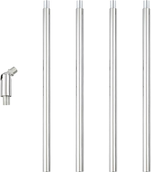 Set 5 Threaded Extension Rod with Sloped Ceiling Adapter Kits for Pendant Light, Island Lighting, Polished Chrome
