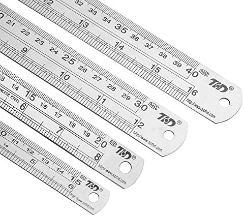 ZZTX Ruler Metal Straight Edge Stainless Steel Ruler Set, 6 Inch, 8 Inch, 12 Inch, 16 Inch, Bulk Set of 4