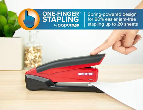 Bostitch Stapler with 1260 Staples, InPower Red Spring Powered Stapler with Built-in Staple Remover for Desk