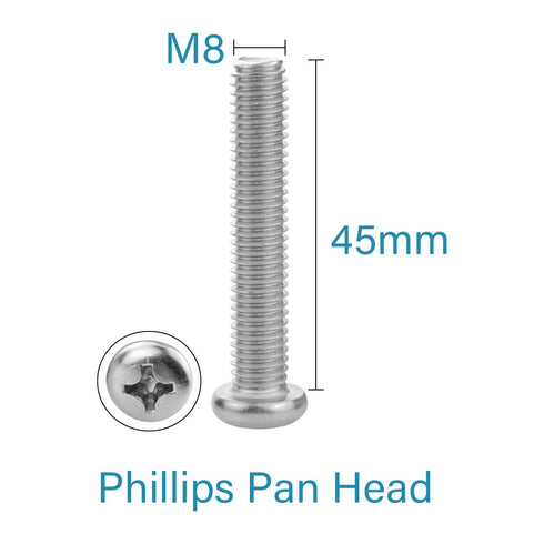 M8 x 45mm Machine Screws (10pcs), Pan Phillips Cross Head Screws for Samsung Series TV, 18/8 Stainless Steel
