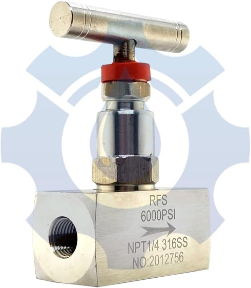 RFS Stainless Steel 316 Straight Needle Valve, 3/4" NPT Female Connection, 6000 PSI, 2 Port Heavy Duty Valve