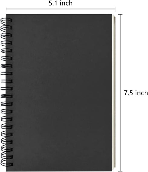 DSTELIN Blank Spiral Notebook, 6-Pack, Soft Cover, Sketch Book, 100 Pages / 50 Sheets, 7.5 inch x 5.1 inch, 100GSM, (Black)