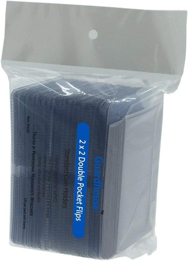 Guardhouse 2 x 2 Double-Pocket Unplasticized Coin Flips - Pack of 100 with Paper Inserts