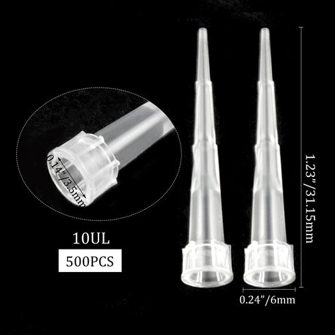10ul Pipette Tips 500pcs, Universal Liquid Pipettor Tips, DNase/RNase Free Disposable Pipette Pipettor Transfer