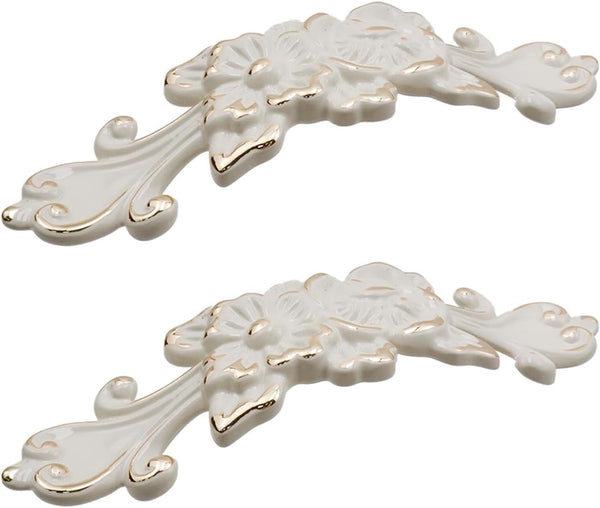 2Pcs Euro Rose Decorative Cabinet Pull Handles Ivory Drawer Pull Handles Vintage