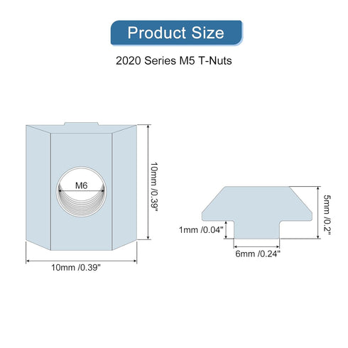 uxcell T Nuts, 50pcs - Nickel Plated Carbon Steel T Slot Bolts, 2020 Series M6 Hammer Head Fastener, Sliding T Nuts for Aluminum Extrusion Profile (Silver)