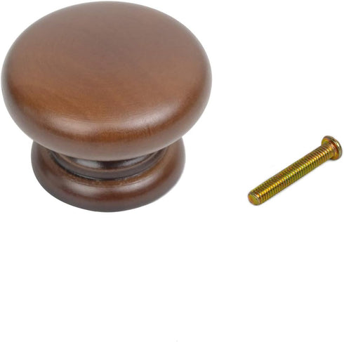 Metany 5PCS 33mm Round Wood Drawer Knob,Dresser Furniture Drawers Dia,Walnut Cabinet Pulls Handles with Screws Hardware