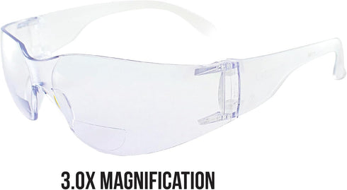 3.0x Z87.1 Global Vision Rider Bifocal Safety Motorcycle Riding Sunglasses Clear Frame Clear Magnification Clear Lens