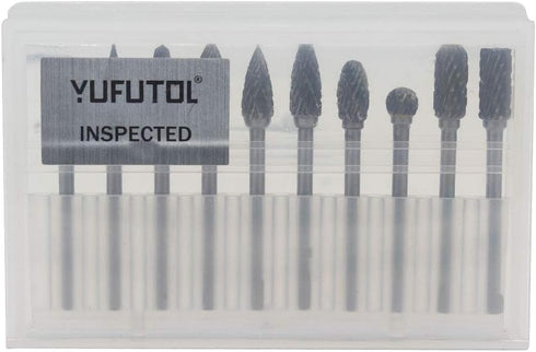 Carbide Burr Set - 10pcs Double Cut Solid Carbide Rotary Burrs, 3mm Shank for Woodworking and Metal Carving