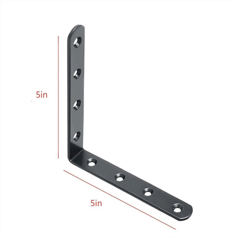 CJFNDFA 8Pcs 5x5 Inch Black L Brackets - Heavy Duty Corner Shelf Brackets for Wood Bookshelves, Steel Construction