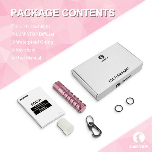 LUMINTOP EDC01 Pink Keychain Flashlight, 120 Lumen AAA Waterproof EDC Light for Everyday Use, 32 Hours