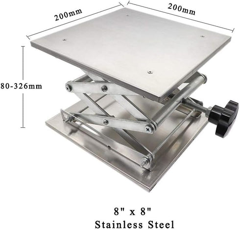 8" x 8" Stainless Steel Lab Jack Scissor Stand Platform, Expandable Lift Height Range 80mm-326mm, 50kg Support