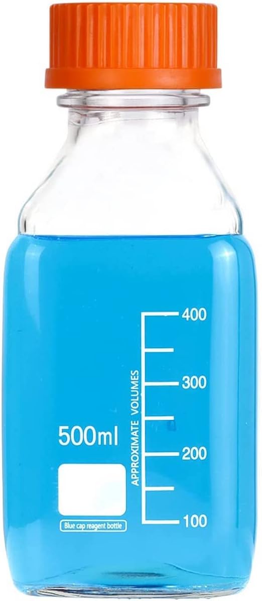 Lab Media Storage Square Bottles with GL45 Screw Cap, Leakproof for Scientific Use, Pack of 8 (500ml)
