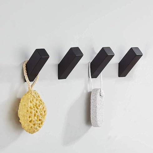 YJ YANJUN Black Towel Hooks - 4 Pack Wall Mounted Stainless Steel Robe Coat Hooks for Bathroom & Kitchen