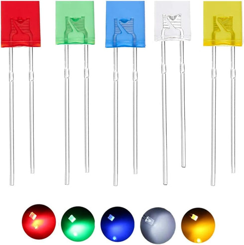 Cleiscry 100PCS 2X5X7 Diffused Square LED Light-Emitting Diode White Yellow Red Green Blue