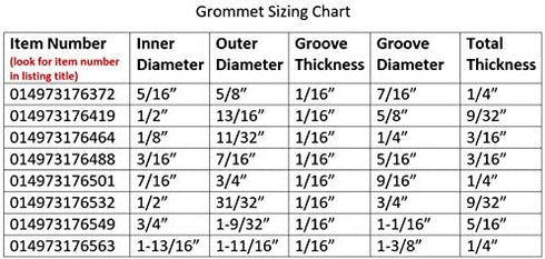 Grommets, Black, 7/16 x 3/4 x 1/16, Piece-15, 014973176501