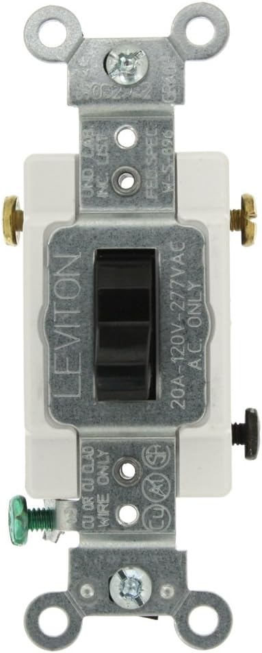 Leviton CS320-2E 20-Amp, 120/277-Volt, Toggle 3-Way AC Quiet Switch, Commercial Grade, Grounding, Black by Leviton