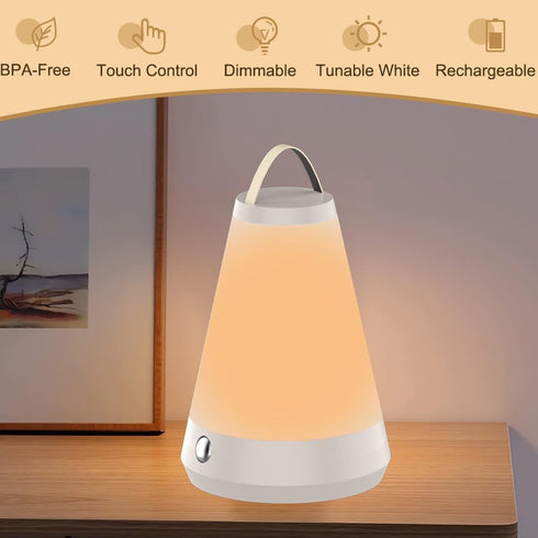 Invaxing 3 8 Dimmable Portable Touch Night Light Lamp for Bedside, Bedroom, Table, Nursing Room, Colors Brightness