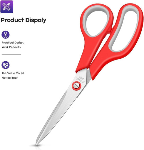 Scissors Bulk 24-Pack, Taotree 8" All Purpose Comfort Grip Sharp Scissors for Office School Supplies, Craft Home Sewing