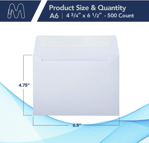 MOS A6 Invitation Envelopes - 4-3/4" x 6-1/2" White Self Seal Mailing Envelopes (500 Count)