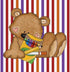 3dRose 8 Inch Cute School Bear with Crayons Pencil and Glue Stick On Striped Background Ceramic Tile