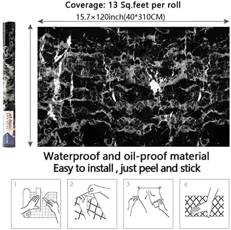 Arthome Black Marble Contact Paper, 15.7"x120" Self Adhesive Wallpaper, Removable Decorative Film for Desk, Kitchen