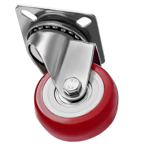 4 Pack Caster Wheels Swivel Plate on Red Polyurethane Wheels, 2 inch No Brake