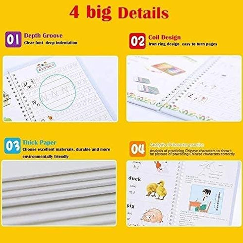 Magic Ink Reusable Copybooks for Kids, Handwriting Workbooks with Template Design Aid (4)