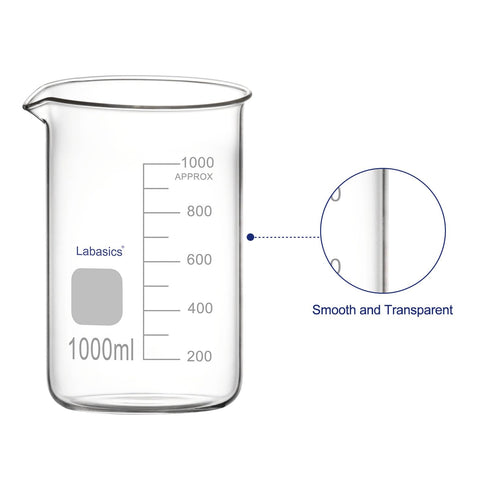 Glass Beaker, 1 Pack Borosilicate Glass Graduated Low Form Griffin Beaker with Pouring Spout Lab Beaker, 1000 ml, High Temperature Resistance, Laboratory use