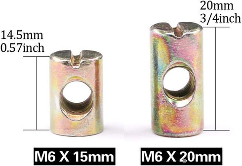 Hilitchi 20-Pcs M6 Pozidriv Slotted Barrel Nuts - Cross Dowels Slotted Nuts for Furniture, M6 x 20mm